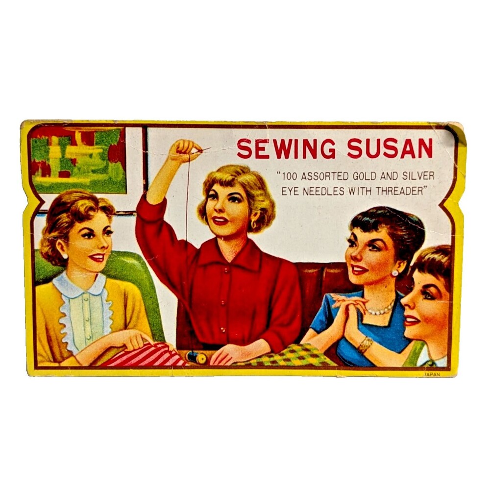 Sewing Susan Gold and Silver Eye Needle Pack Case Vintage 1960's  Ephemera Paper